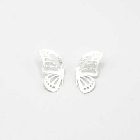 Half Butterfly Big Studs Earrings Silver-Tone