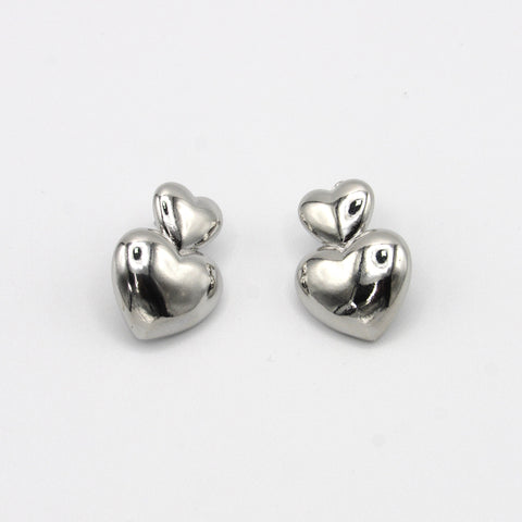 Hearts Big Studs Earrings Silver-Tone