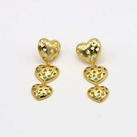 Triple Heart Earrings Connection Golden