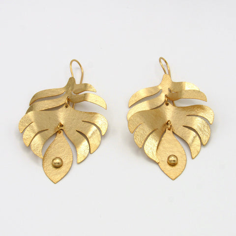 Articulated Leaf Hook Earrings Connection Golden