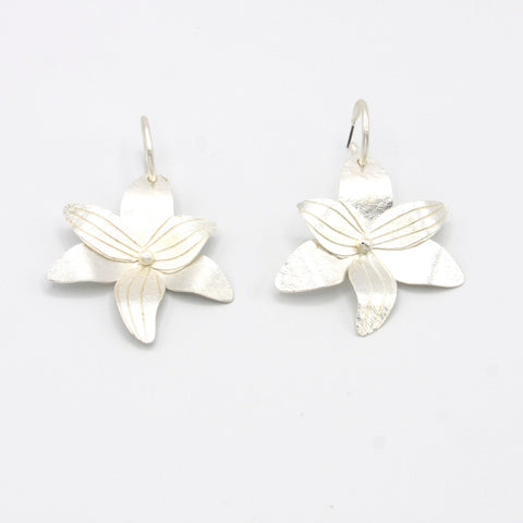 Big Flower Hoops Earrings Silver-Tone