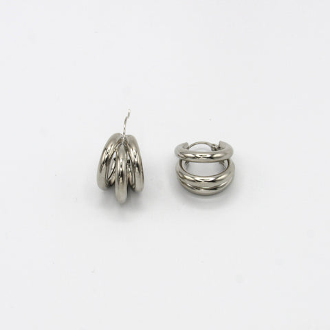 Hoops Earrings Connection Triple Silver-Tone