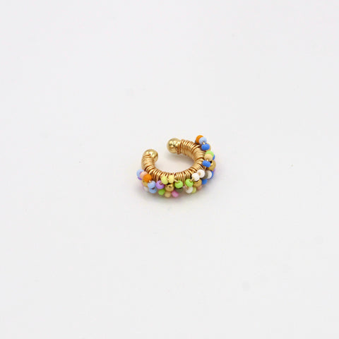 Multicolored Flowers Ear Cuff Connection Golden