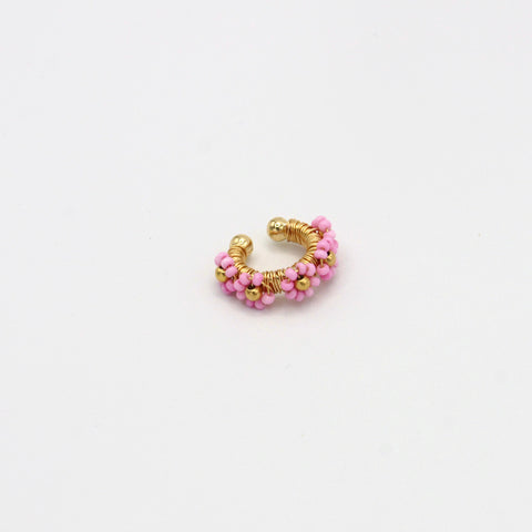 Pink Flowers Ear Cuff Connection Golden