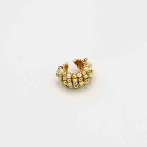 Gold-White Ear Cuff Connection Golden