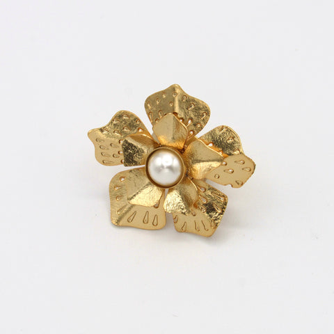 Big Flower And Pearl Golden Ring