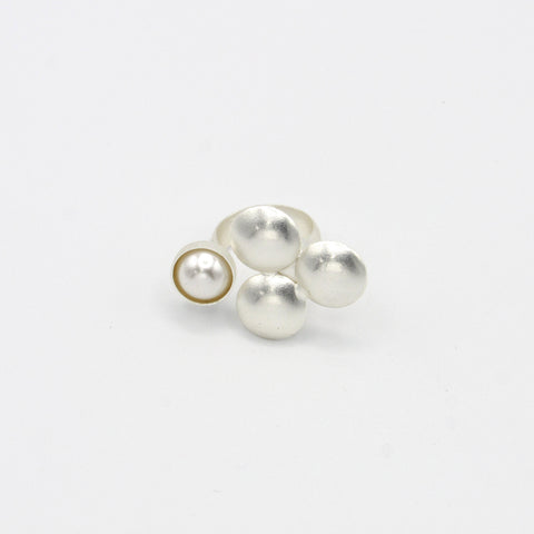 Big Sphere And Pearls Connection Silver-Tone Ring