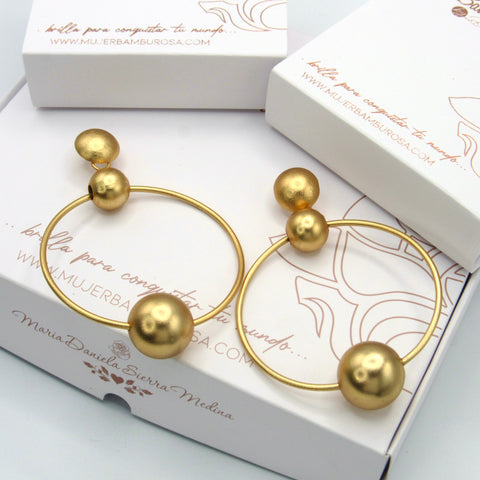 Triple Sphere Earrings Connection Golden