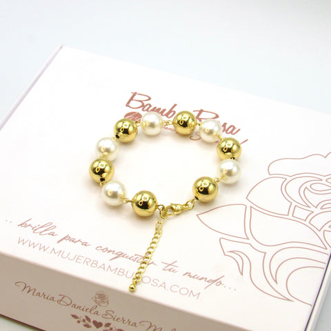 Gold And White Spheres Bracelet