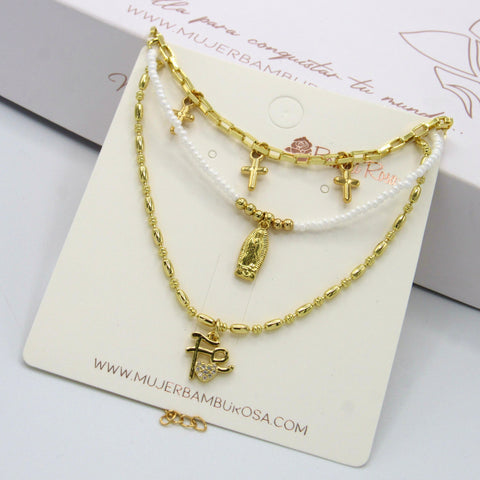 3 Golden Chain Connection Necklace