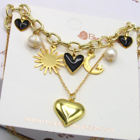 Double Heart Golden Chain Necklace