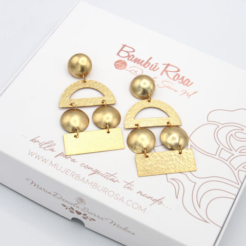 Rectangle And Circle Earrings Golden