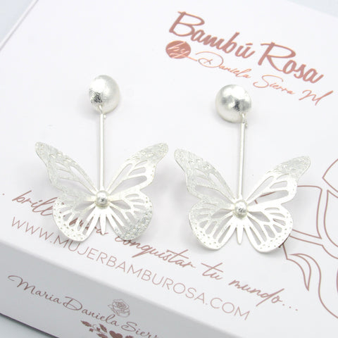 Butterfly With Sphere Earrings Silver-Tone