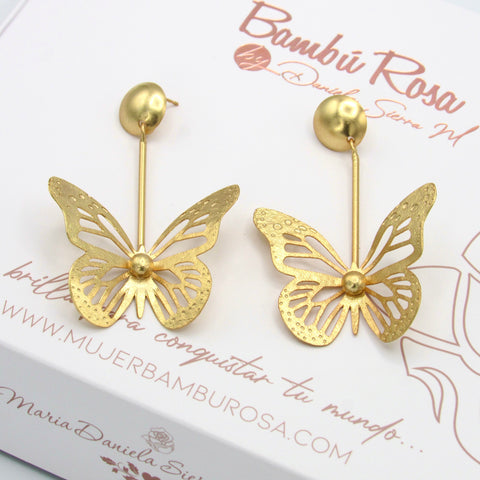 Butterfly With Sphere Earrings Golden