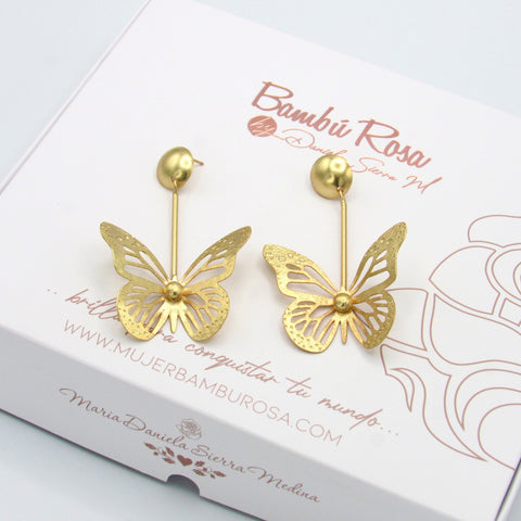 Butterfly With Sphere Earrings Golden