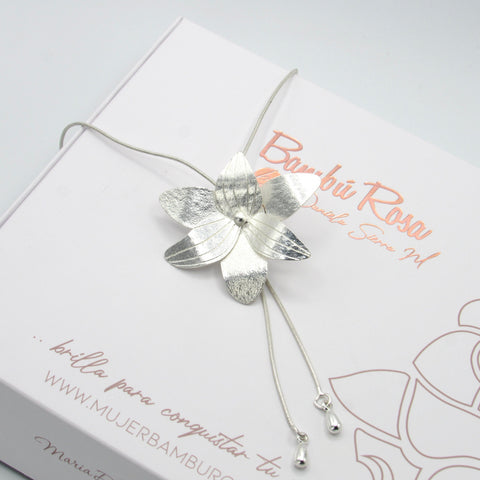 Orchid Flower Necktie Silver-Tone Necklace