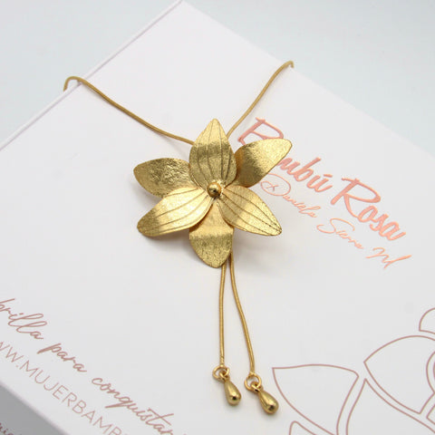 Orchid Flower Necktie Golden Necklace