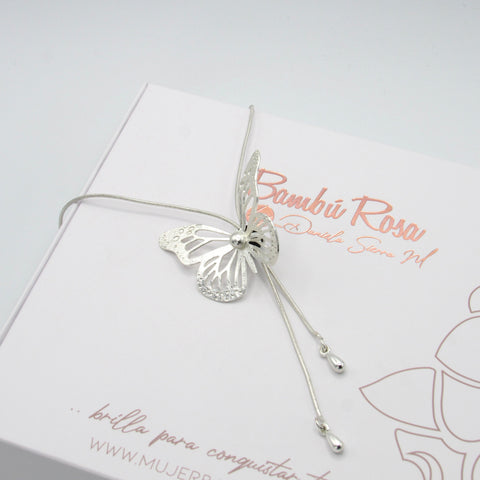 Butterfly Necktie Silver-Tone Necklace