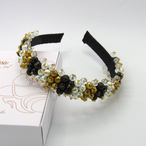 Flower Connection Black And White And Gold Headband