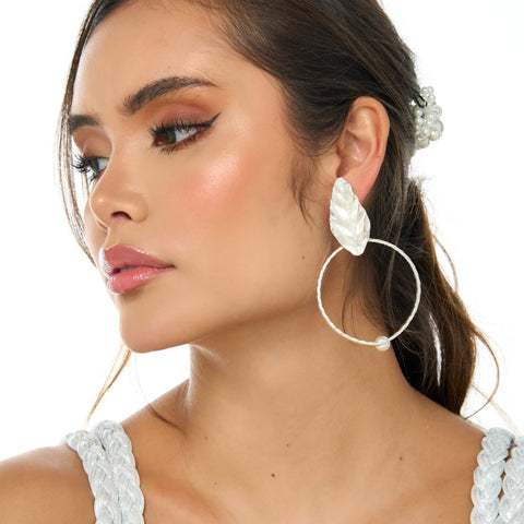 Hoops, Leaf And Pearl Silver-Tone Earrings