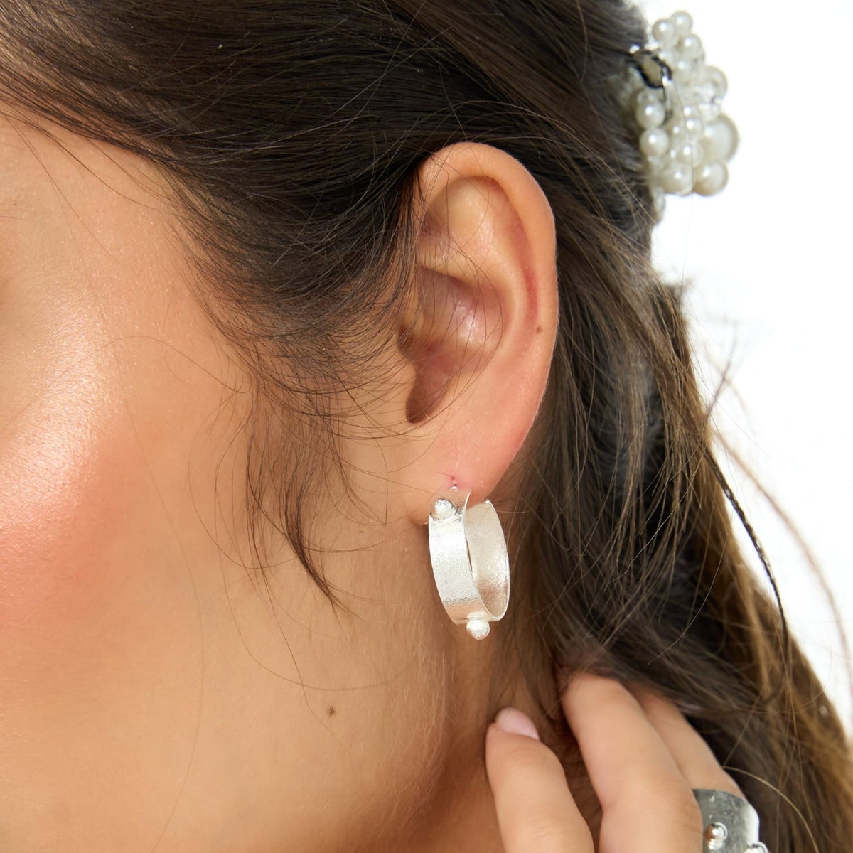 Balls Silver-Tone Hoops Earrings