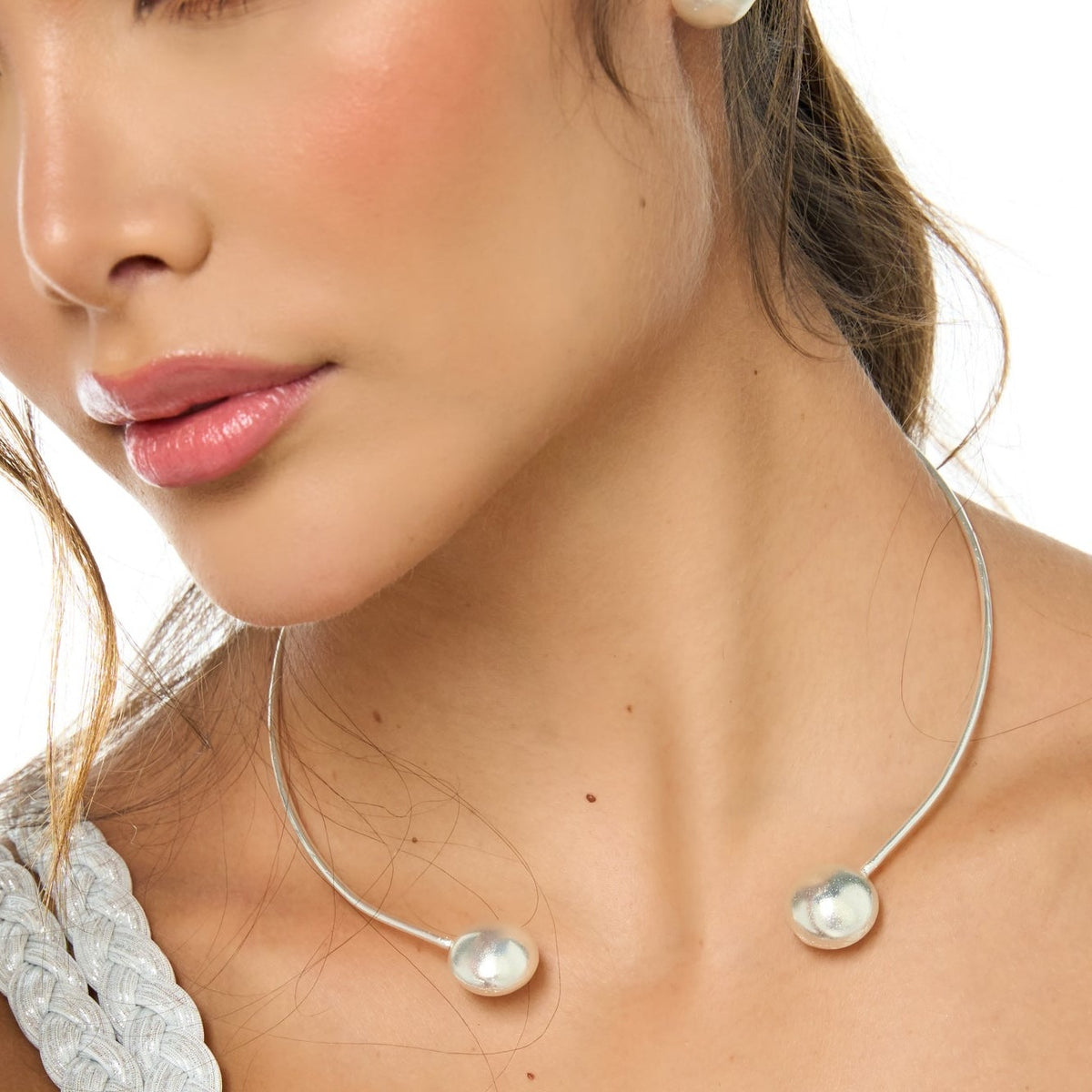 Ovals Silver-Tone Choker Necklace