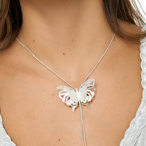 Adjustable Butterfly Musa Silver-Tone Necklace