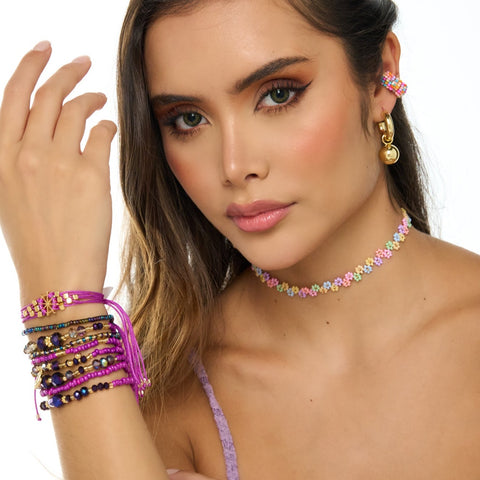 Woven Flowers Colors Choker