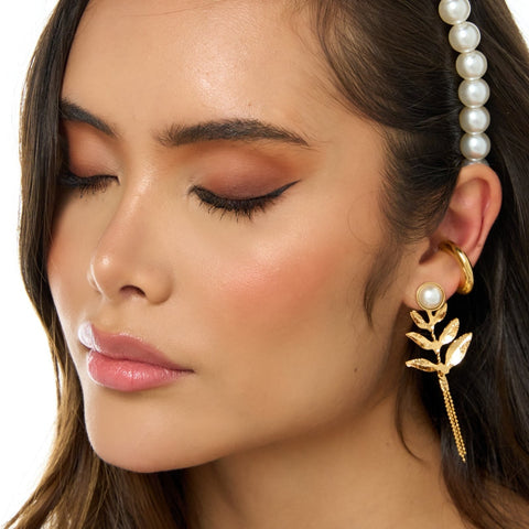 Branches Pearl Golden Studs Earrings