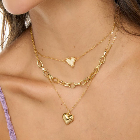 Miyuki Heart Triple Golden Chains Necklace