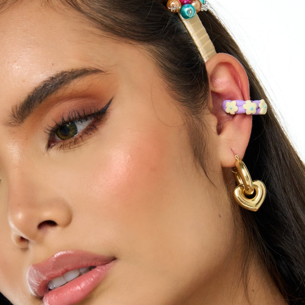 Braided Flowers Violet Ear Cuff