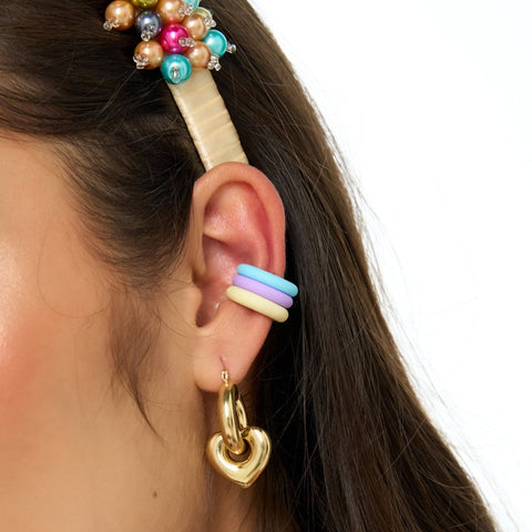 Line Triple Blue, Violet And Yellow Ear Cuff