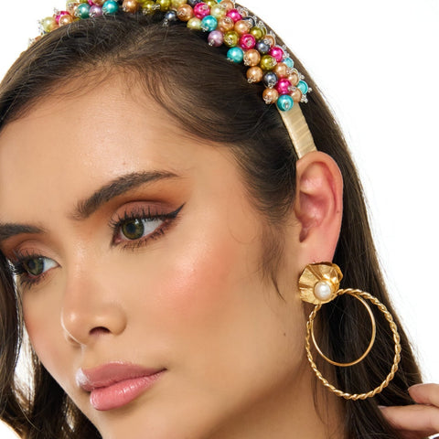 Hoops,Shells And Pearl Golden Earrings