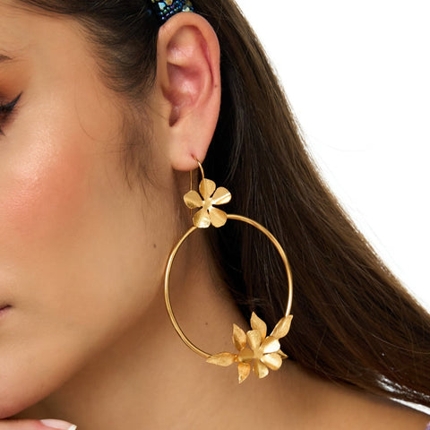 Flowers Circles Golden Drop Earrings