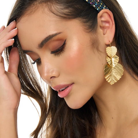 Triple Leaves Golden Earrings