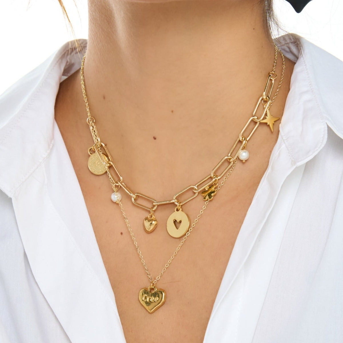 Black Heart Double Golden Chain Necklace