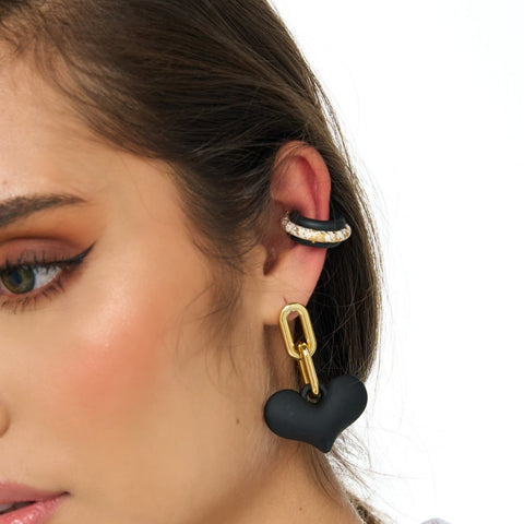 Double Line Clay Black And White Ear Cuff