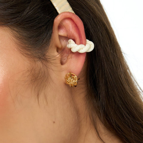 Clay Braided White And Gold Ear Cuff