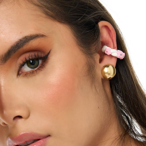 Braided Flowers White-Pink Ear Cuff