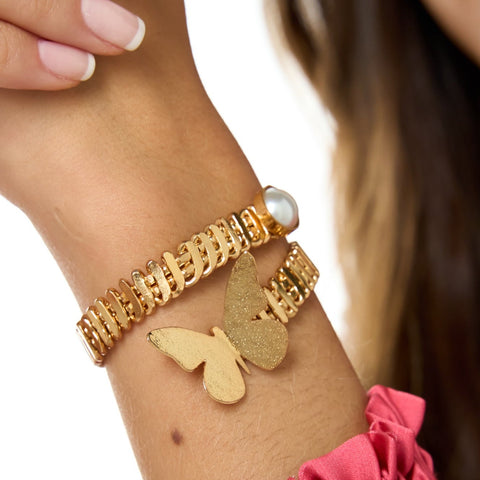 Butterfly Pearl Golden Bracelet