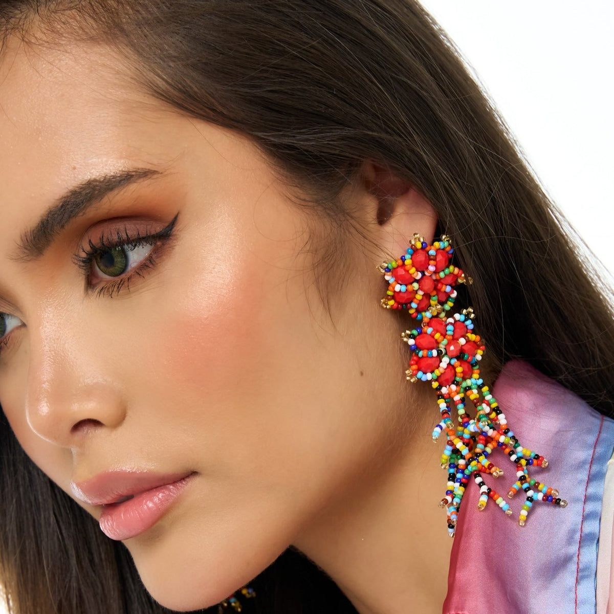 Woven Flower Musa Multicolored Earrings