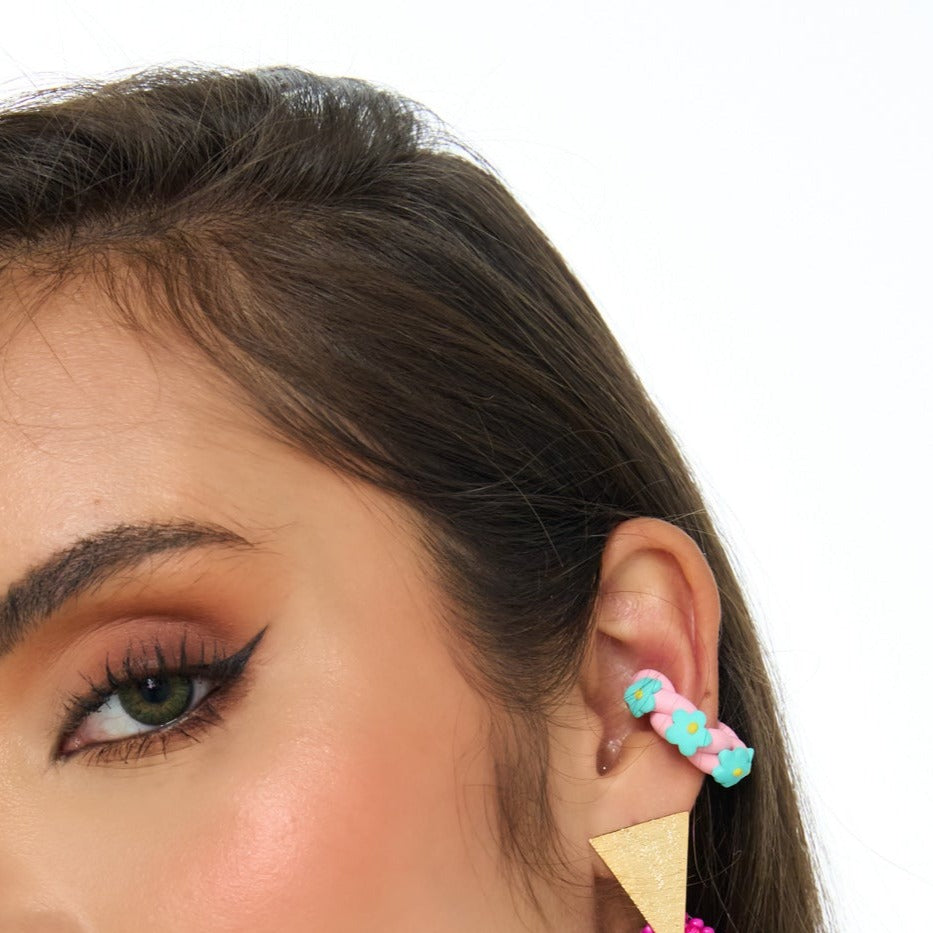 Braided Flowers Pink-Blue Ear Cuff