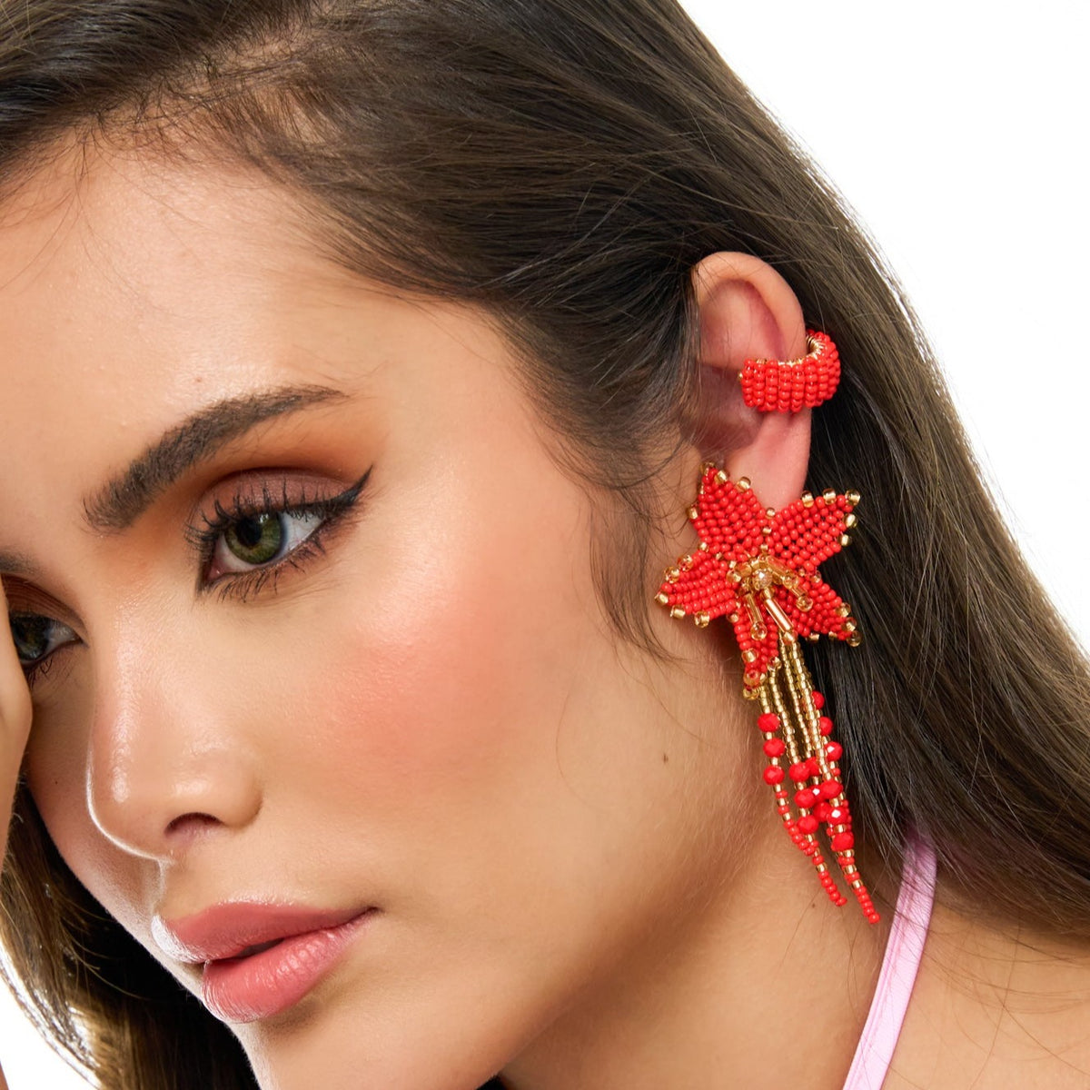 Woven Orchid Red Earrings