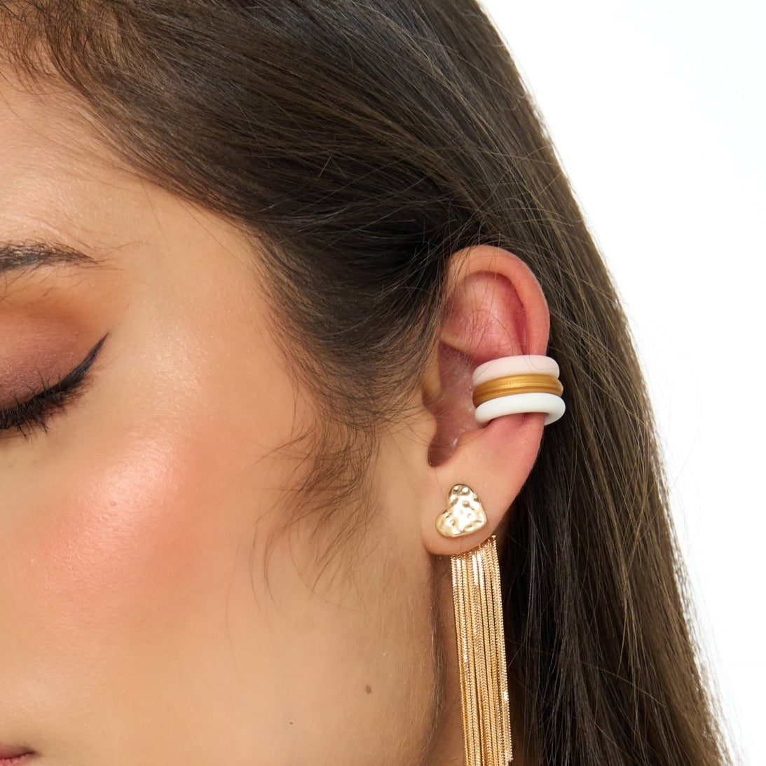 Line Triple White, Gold And Pink Ear Cuff