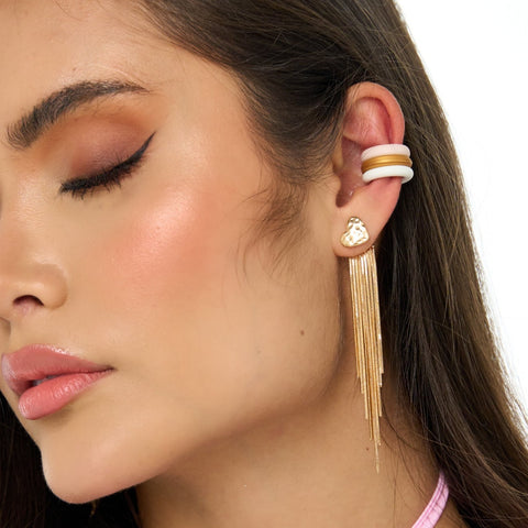 Line Triple White, Gold And Pink Ear Cuff