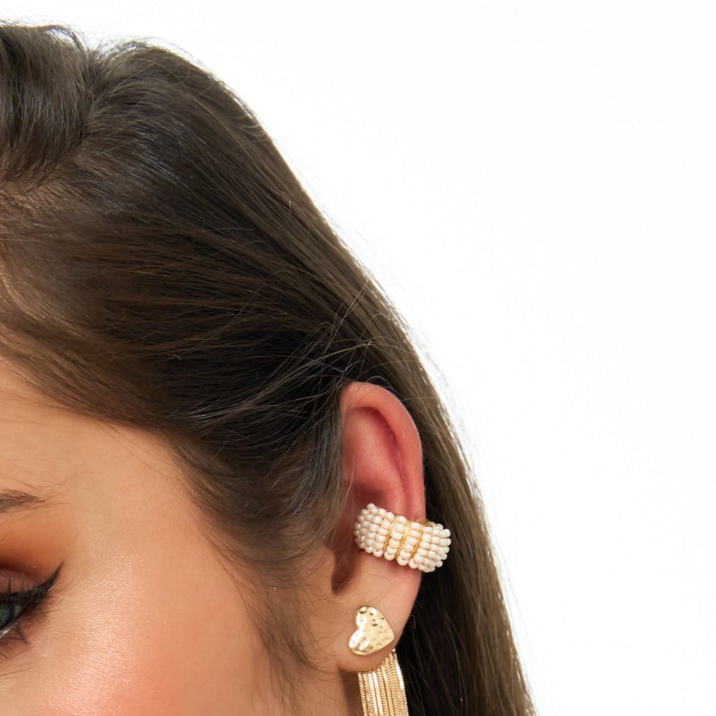 Woven Twisted Beige Ear Cuff