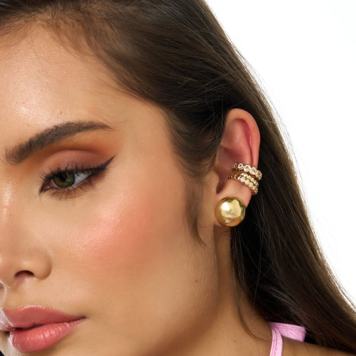 X3 Heart Golden Ear Cuff