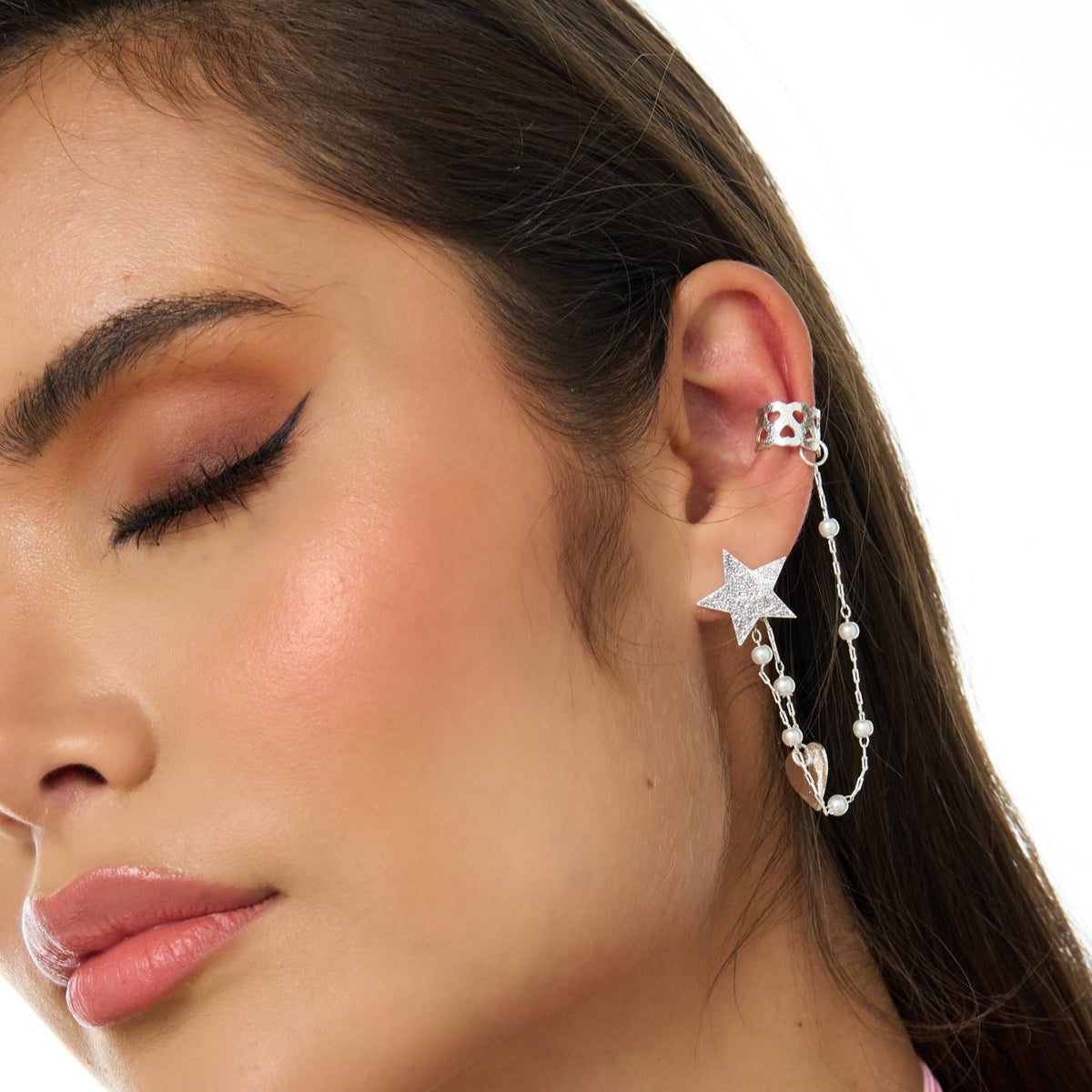 Stars Silver-Tone Studs Earrings + Ear Cuff