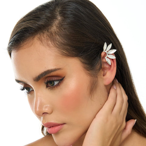 Leaves Fan Silver-Tone X2 Ear Cuff