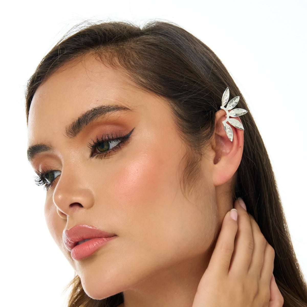 Leaves Fan Silver-Tone X2 Ear Cuff